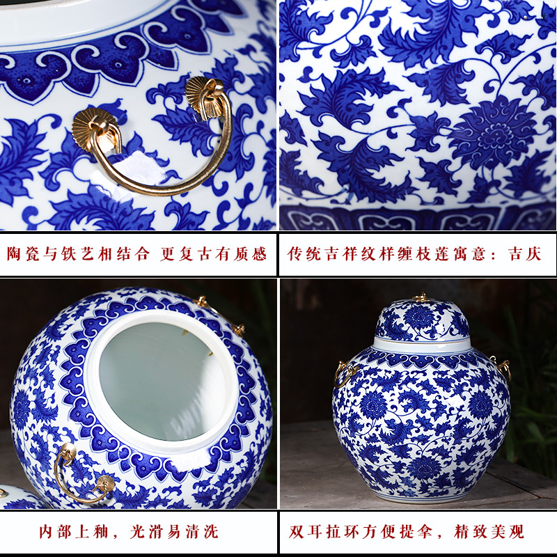 Blue and white porcelain of jingdezhen ceramics storage tank with cover creative new Chinese style home furnishing articles large living room