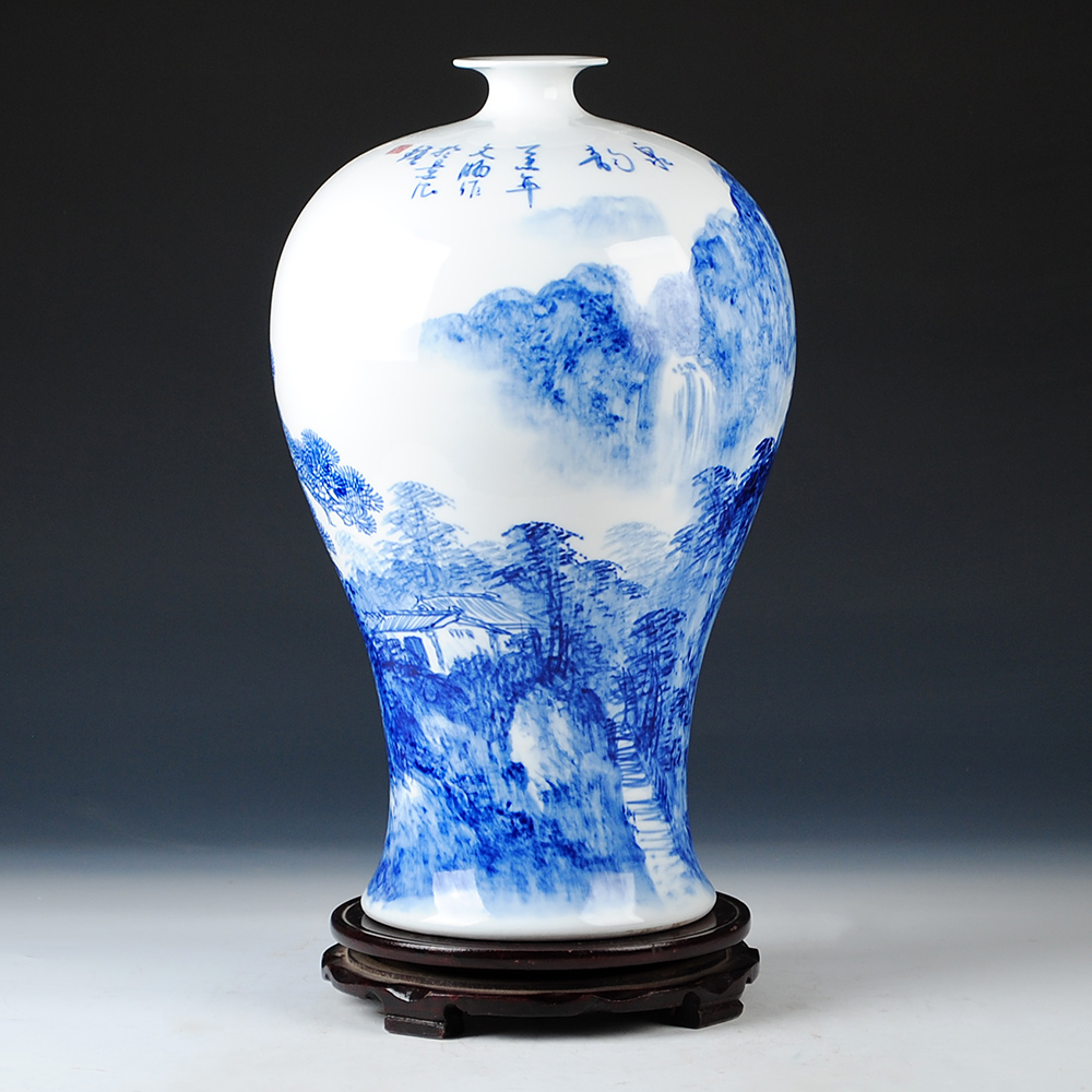 Jingdezhen ceramics hand - made the master of landscape painting name plum bottle vase Chinese style porch rich ancient frame mesa sitting room furnishing articles