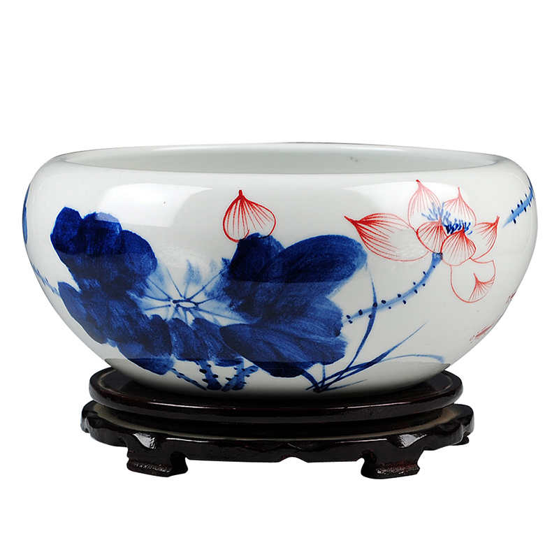 Jingdezhen porcelain hand draw freehand brushwork in traditional Chinese ceramics daikin aquarium water shallow tortoise cylinder water lily refers to basin of lotus furnishing articles