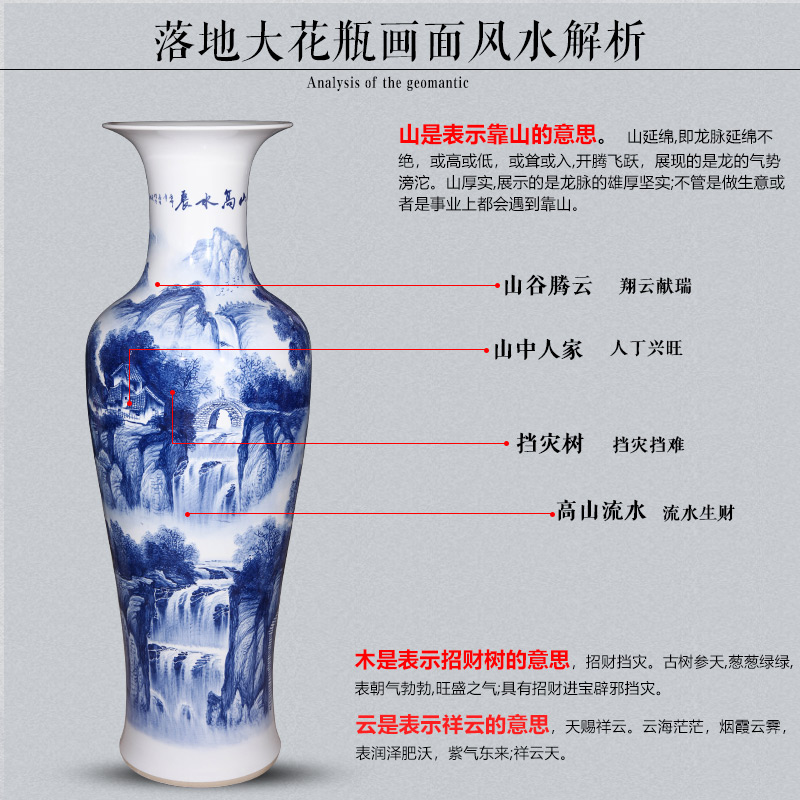 Jingdezhen ceramics hand - made landscape painting of large blue and white porcelain vase Chinese style living room TV cabinet porch place