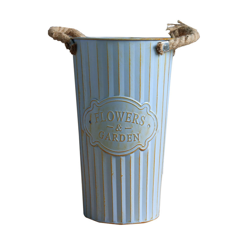 乡村田园做旧铁桶鲜花桶花盆插花花器花筒客厅花店创意装饰品摆设