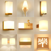 Wood LED Wall Lamp Nordic Log Living Room TV Background Wall Lamp Modern Brief Solid Wood Bedroom Headboard Wall Lamp