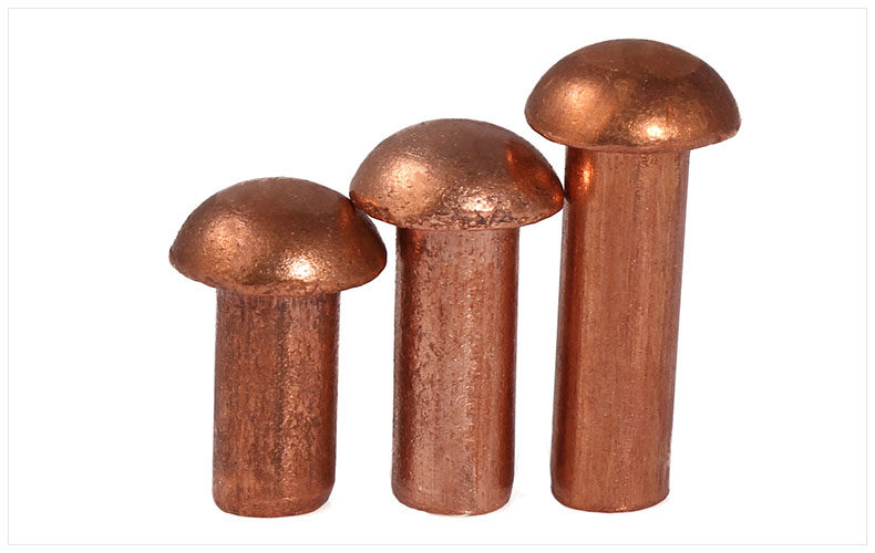 m2m2.5m3紫铜铆钉 圆头实心铆钉 紫铜半圆毛钉元帽铜钉m4m5m6m8