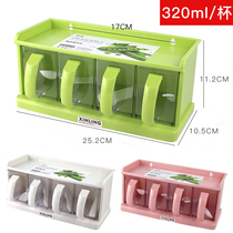 Kitchen salt jar drawer type 4-grid plastic seasoning box wall-mounted set nailed Wall-type seasoning box can with spoon