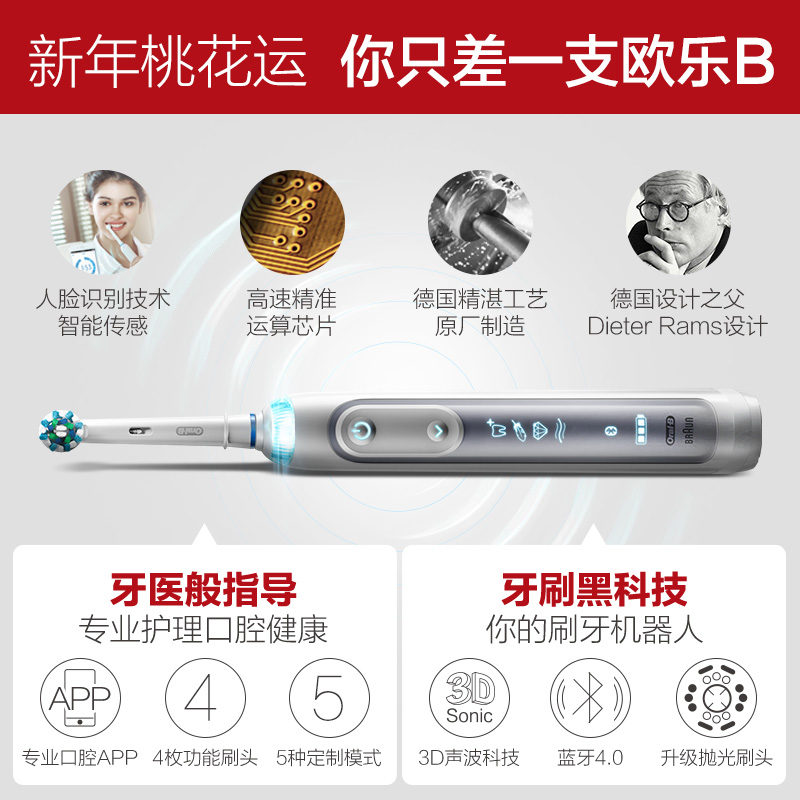 博朗oral-b/欧乐b电动牙刷成人iBrushP8000 3D声波亮白按摩牙齿产品展示图5