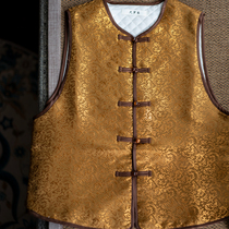 2021 autumn and winter women bronze thin cotton vest vest waistcoat waistcoat shoulder Chinese style piping brocking cotton New year dress