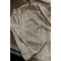 Spot Chinese traditional clothing light apricot color peony jacquard master hand made big sleeves spring and summer