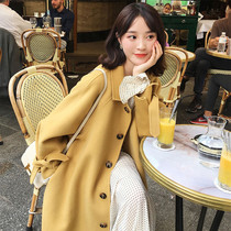 SNICYKER High-end Bifacial Cashmere Dresses Woman Autumn Winter New Korean Version Loose Lace Wool Coat Mid-Length