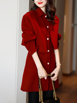 SNICYKER2021 fall new fashion 100 Lap Pure Wool shoulder jacket No sleeves in sleeves Long-style Machia suit