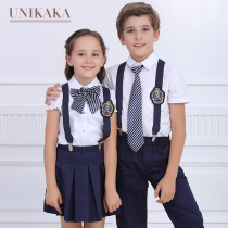 Kindergarten garden dress summer short-sleeved childrens shirt suit summer English College Style primary and secondary school uniforms class uniforms