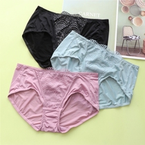 Spring Summer Thin Middle Waist Underpants Bag Hip Comfort Girl Sexy Lace Side Triangle Pants Woman Pure Cotton Crotch Breathable Big Code
