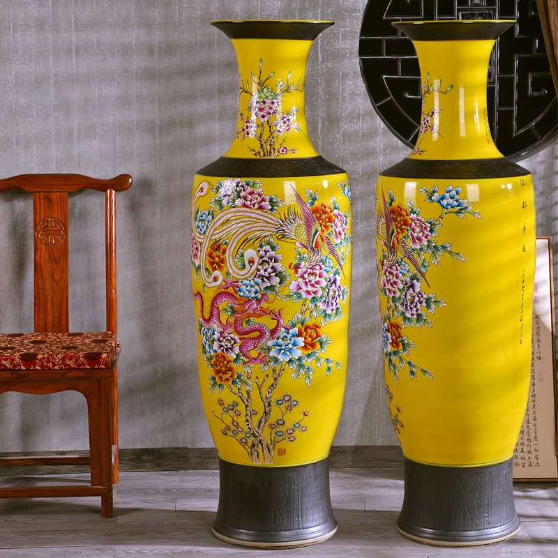 Jingdezhen archaize pastel in extremely good fortune of large vase colorful flower dragon hotel furnishing articles in the living room