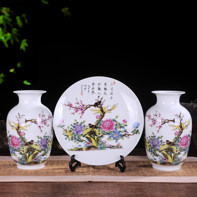 Jingdezhen ceramic three - piece suit modern home decoration crafts vases, ceramic sitting room TV ark, furnishing articles