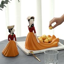 Into the door girl storage ornaments key placement table creative living room entrance TV cabinet desktop decorations