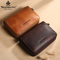 Manbang mens card bag multi card retro organ anti-theft brush ultra-thin mini first layer cowhide leather small card clip