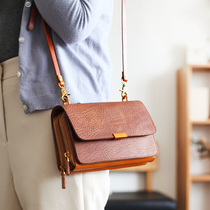 Bugu Forest Cow Leather Small Satchel Womens Slanted Satchel Bag Single Shoulder Bag Day Ensemble Art Retro Multifunction Small Bag B099