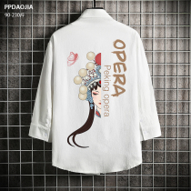 Summer day Department Back Peking Opera Printed Linen Shirt Man Short Sleeve Loose Big Code Casual 70% Sleeve Tide Jacket