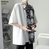 Summer Port Winds Day Series Splicing Cashew Flowers Ice Silk Shirt Man Short Sleeve Loose big code Yuppie Handsome Shirt Trendy Jacket