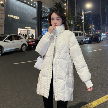 Concubine white light down jacket female 2021 new white duck down loose medium long small man Korean version of Stand Collar