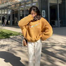 Princesss necropolis jacket woman 2021 new spring clothing headsets Korean version loose with lazy wind rear circle lamb plush