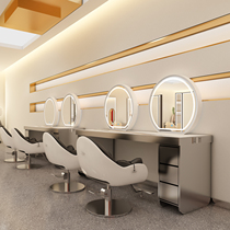 New net red hair salon luminous marble desktop mirror salon special hair mirror cabinet with lamp one