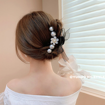 Korean Pearl Flower hairclip back of the head temperament grab clip ins Net red 2021 new shark clip headdress
