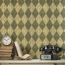 Mediterranean British diamond check retro green American stripe vertical bar Study living room TV background wallpaper