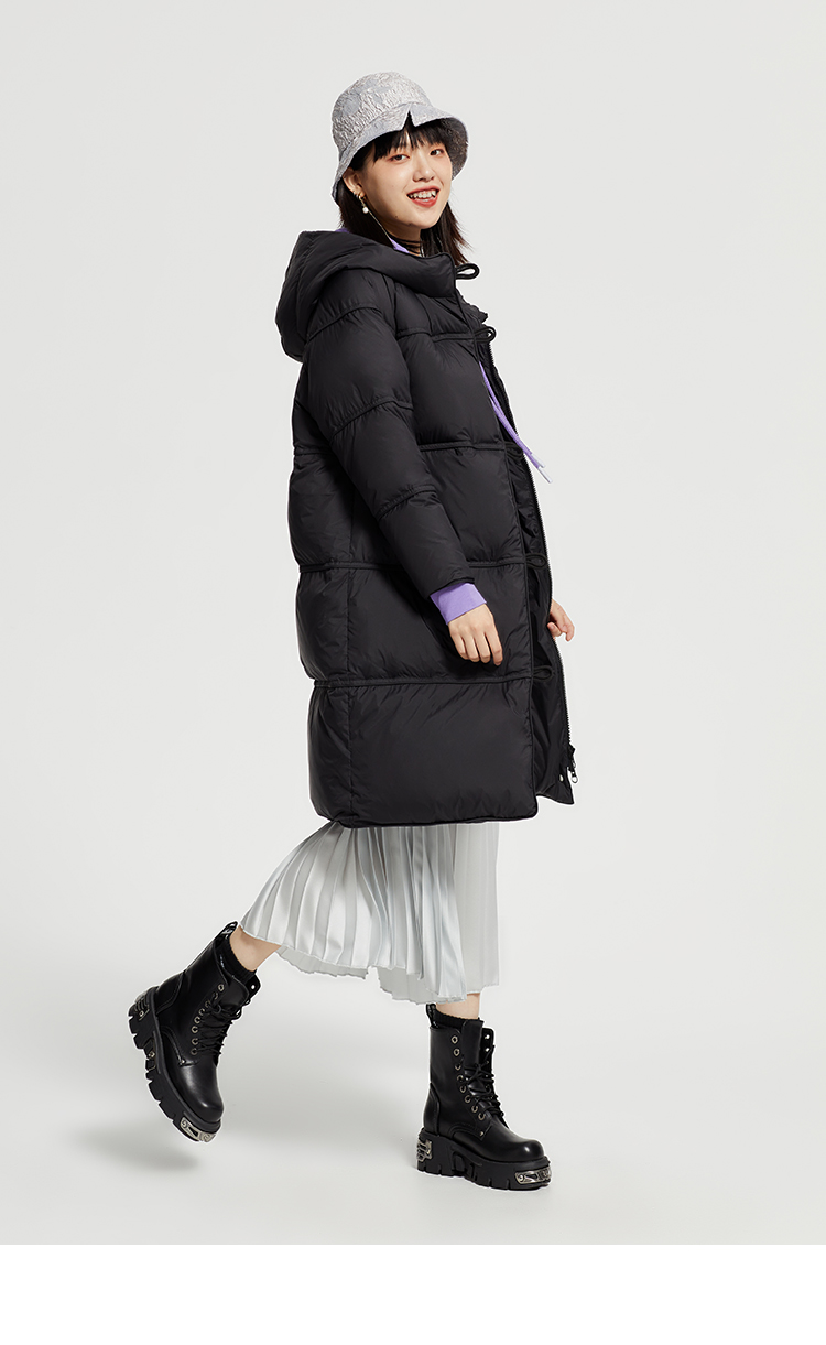 艾莱依2020秋冬新款时尚修身中长款连帽加厚羽绒服女6019aa01204