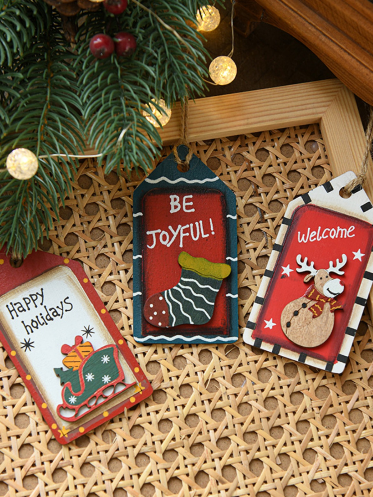 christmas decoration wooden work card pendant christmas tree decorations nordic net red creative ornaments