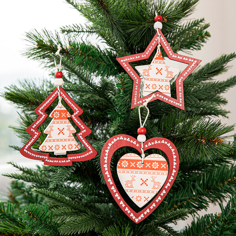 wooden small pendant nordic style christmas decorations christmas tree ornaments five-pointed star love gift pendant christmas