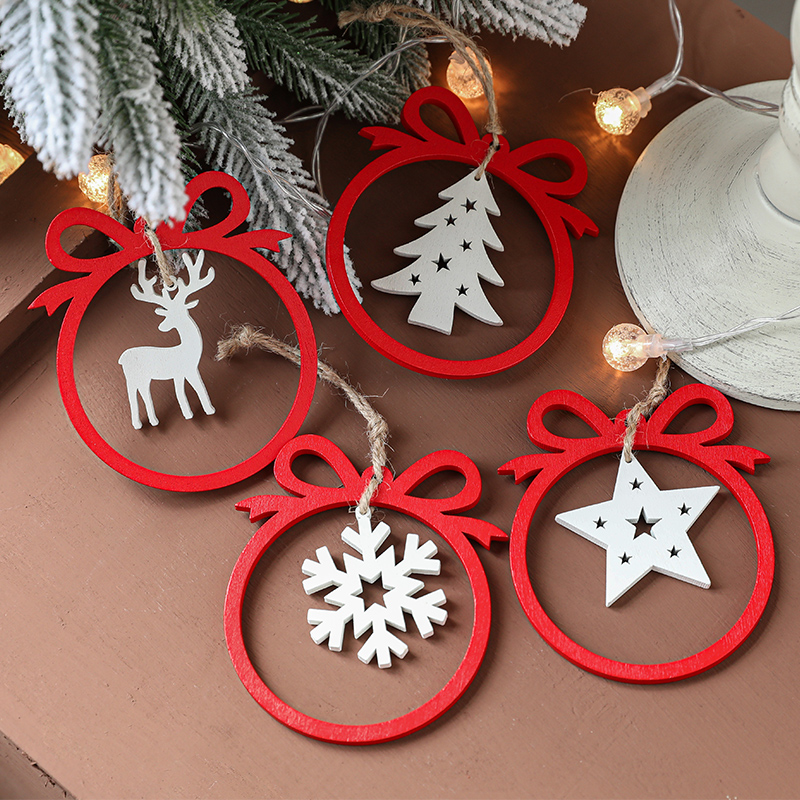 christmas decorations wooden christmas hollow christmas tree small pendant wooden five-pointed star elk snowflake pendant gift