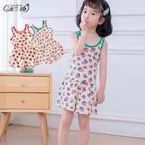 Childrens vest shorts set Korean new mens and womens treasure strawberry map home clothing childrens cotton pajamas