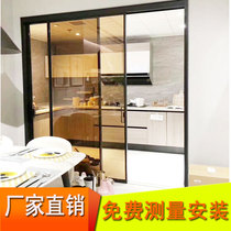 Guangdong extremely narrow side sliding door folding kitchen balcony three linkage crane rail without lower rail aluminum alloy sliding door customization