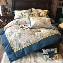 Cotton brushed four-piece set of plush cotton autumn and winter thickened pure cotton flower printing sheets Nordic bedding