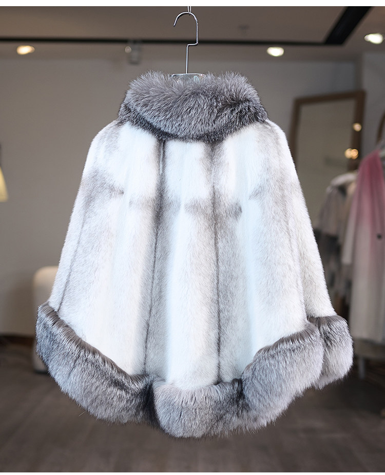 水貂皮草女进口狐狸毛领斗篷披肩外套整貂廓形貂皮大衣