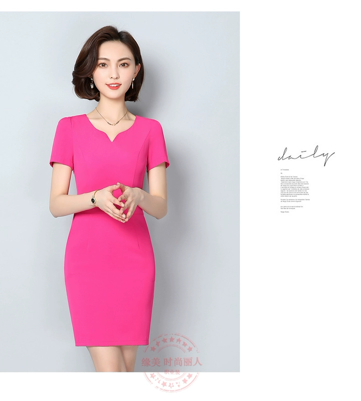 Mùa hè mới túi chuyên nghiệp váy mùa hè quần yếm ngắn tay CV Mỏng cộng với kích thước tính khí váy hông của phụ nữ - váy đầm