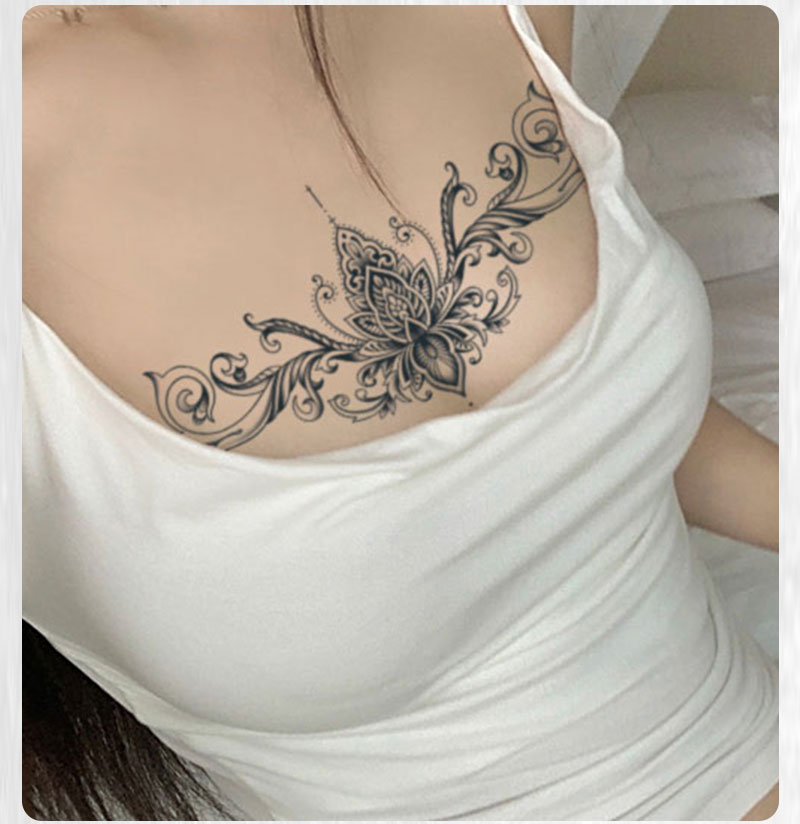 性感花胸草本纹身贴防水女持久蝴蝶小腹贴纸后背遮盖伤疤仿真刺青