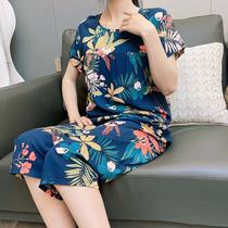 Summer ladies artificial cotton cotton silk pajamas sleeping pants short sleeves shorts suit easy to step up and add fat and thin family home clothes