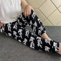 Summer mens big code thin cotton silk light cage pants ethnic wind lovers loose long pants wide leg pants artificial cotton sleeping pants