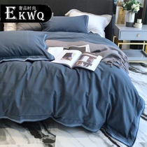 EKWQ winter American light luxury pure color 80 long velvet cotton light grinding four pieces of full cotton pure cotton bed supplies