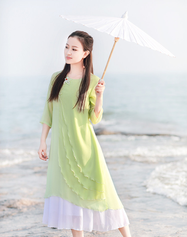 伶俐柠檬10967原创女装民族风中长款连衣裙中国风文艺范民国风新