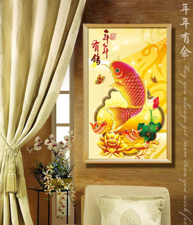 青飞5d立体精准印布十字绣年年有余有鱼鲤鱼十字绣有钻石画