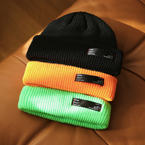Acap Wang Jiaer same orange knitted hat fluorescent green mens and womens solid color warm cold hat yuppie melon skin wool cap