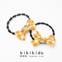 Girls small leather band plaid bow basic small leather band tie hair head flower hair rope Cute childrens hair circle
