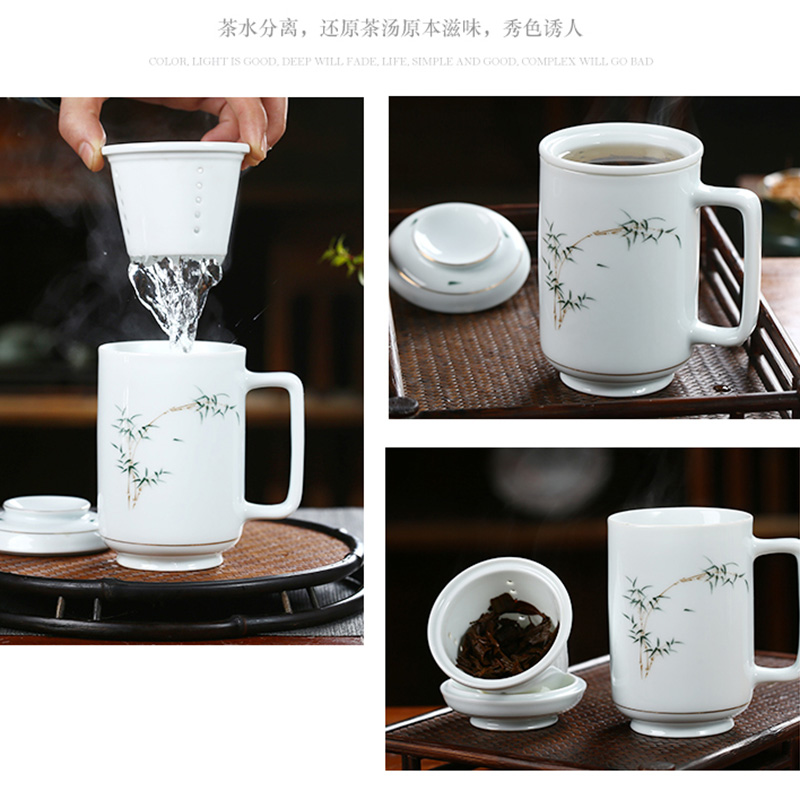 Jingdezhen porcelain keller with cover filter cup tea separate office glass tea cup cup