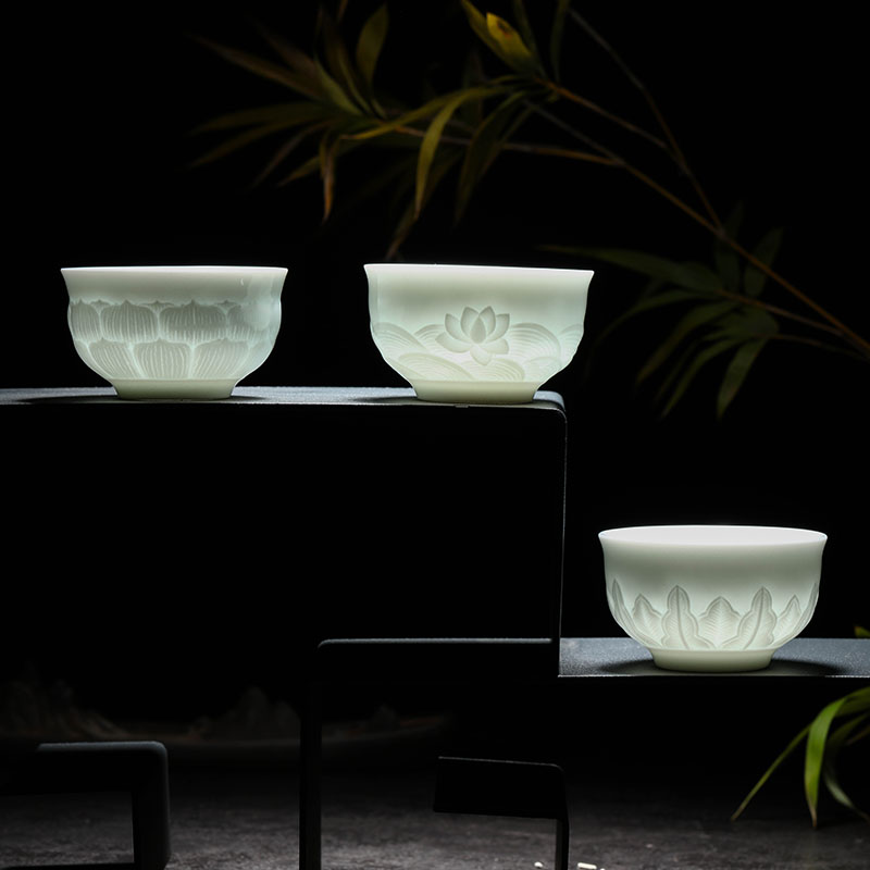 Catalpa xin sample tea cup kung fu jingdezhen ceramic celadon master cup single cup tea cups carved small tea cups