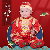 New Years Tang dress Baby Chinese style red New Years eve suit Autumn and winter cotton coat Birthday year-old hundred-day catch week dress