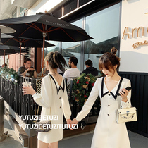 Fish rabbit French chiffon two-faced dress womens new waist slim small Woman V-collar temperament dress