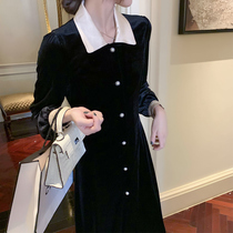 Fish rabbits rabbit autumn and winter retro temperament waist velvet dress black long interior base skirt