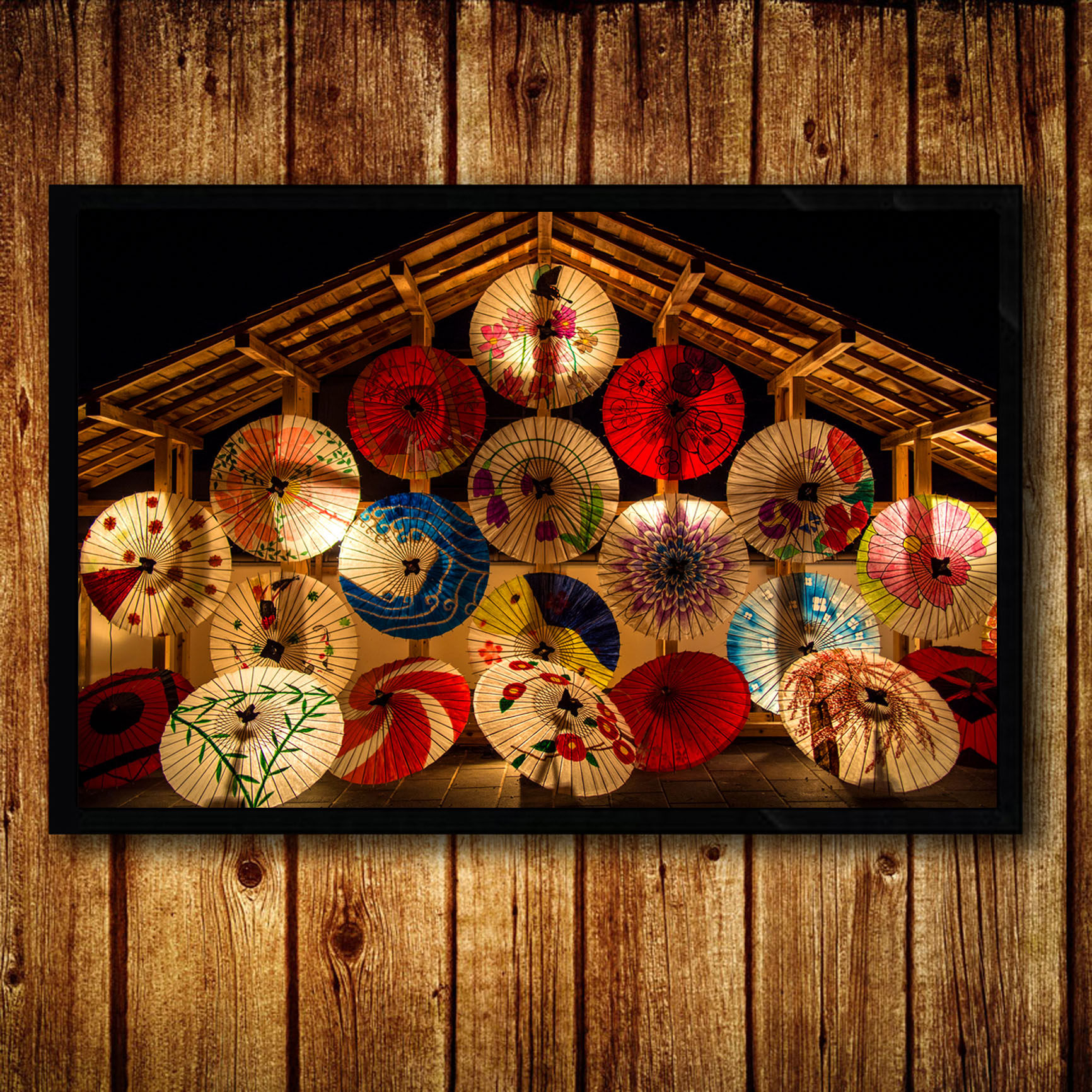 日式餐厅装饰画海报日本花纸伞日本料理店居酒屋带相框壁挂墙画_7折